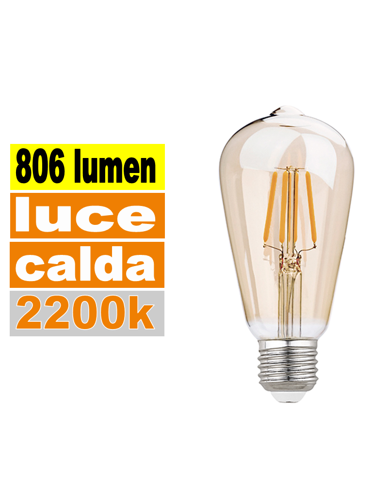 Gea Luce Lampadina E27 led 8 w cono vetro ambra vintage luce calda