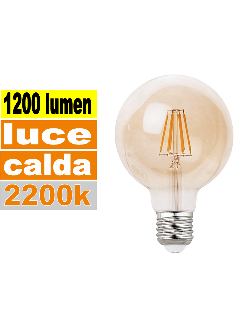 Lampadina e27 gea led in vetro fumè 12w 95mm 2700k luce calda