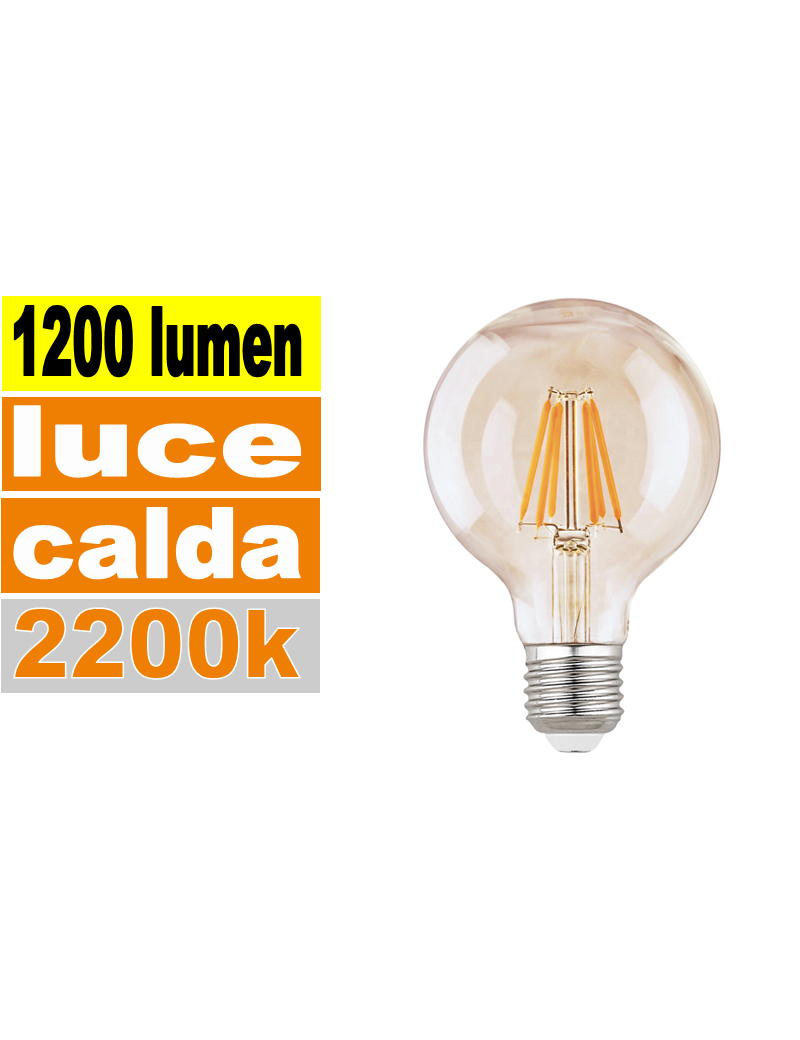 Gea Luce Lampadina E27 led 12 w globo max vetro ambra vintage luce calda  2200k