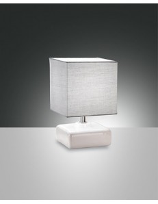 Taro abat jour ceramica bianca con paralume in tessuto bianco quadrato