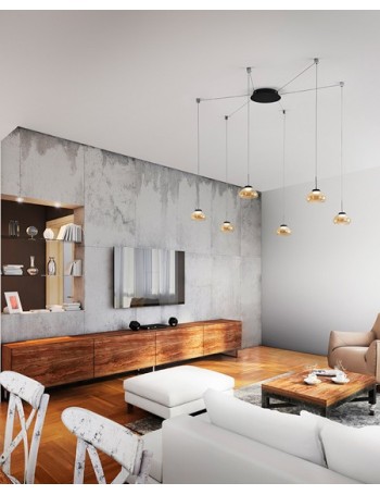 Arabella sospensione decentrabile LED 48w dimmerabile 6 diffusori ambra