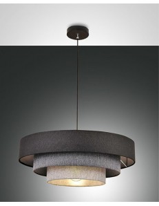 Brava lampadario moderno Ø60 rotondo tessuto sfumature grigio 2