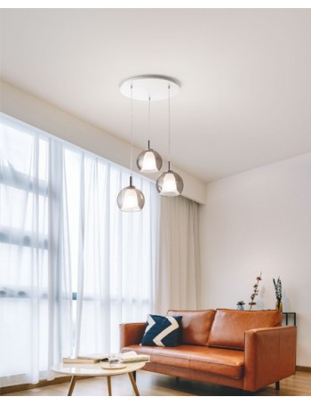 Bretagna lampadario rotondo pedenti vetro fumee borosilicato
