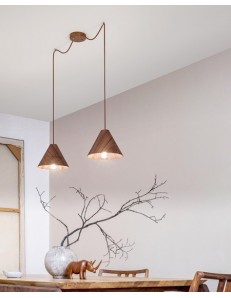Esino lampadario decentrabile 2 diffusori legno cono color noce