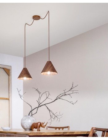 Esino lampadario decentrabile 2 diffusori legno cono color noce