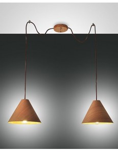 Esino lampadario decentrabile 2 diffusori legno cono color noce 2