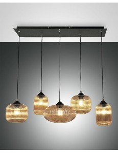 Gillis lampadario 6 luci vetro soffiato ambra diffusori a grappolo variforma