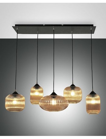 Gillis lampadario 6 luci vetro soffiato ambra diffusori a grappolo variforma