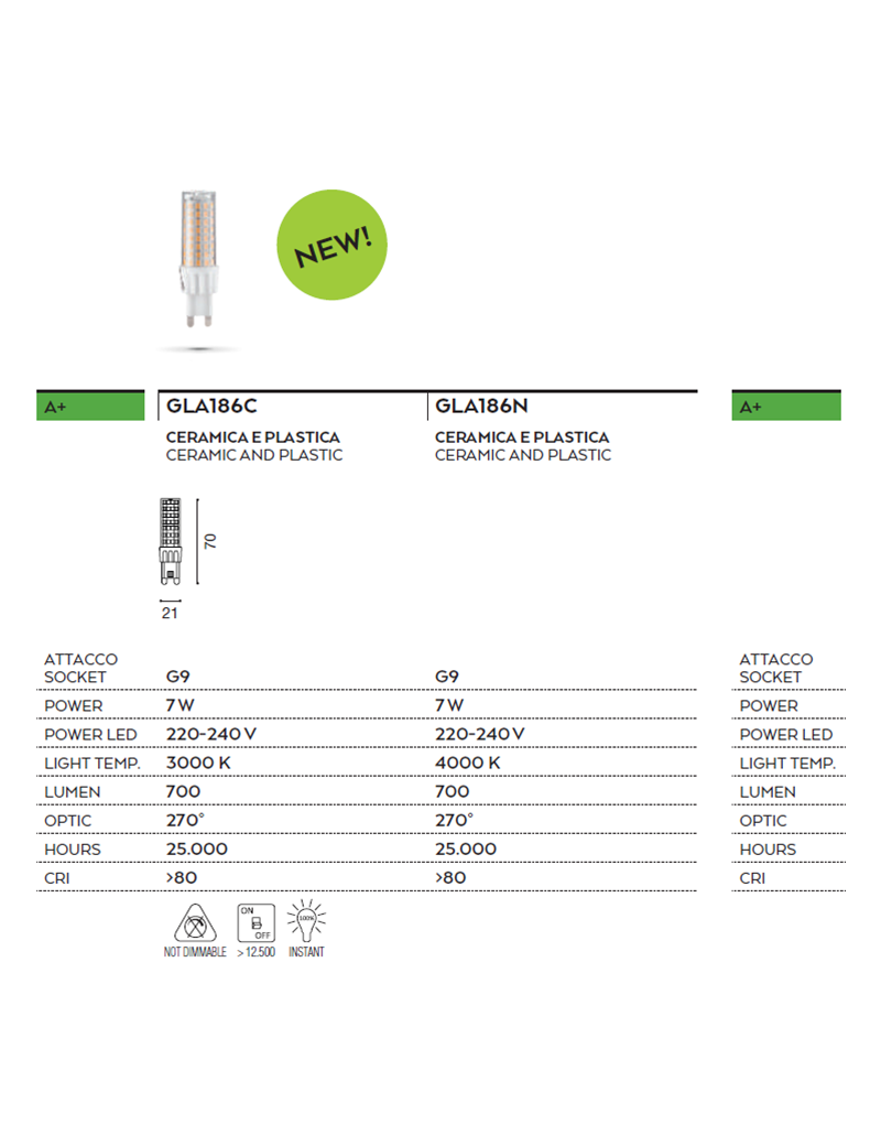 Gea Luce Lampadina 7watt led G9 trasparente luce calda 3000k