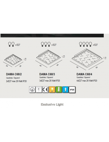 DAMA Plafoniera 4 luci quadrata doppio vetro DAMA Plafoniera 4 luci quadrata doppio vetro