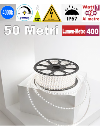 Stricia LED 7w 4000k bobina 50mt dimmerabile IP67 flessibile 60 led metro outdoor