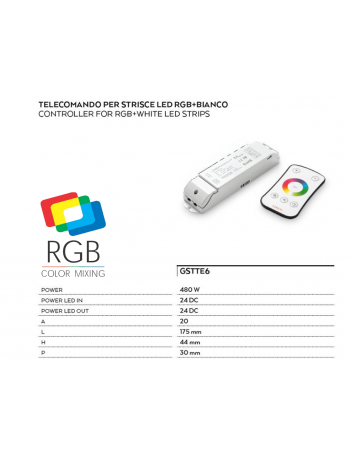 Controller e telecomando RGB + bianco onde radio touch per strisce led