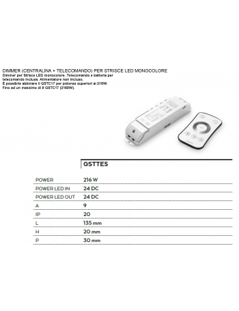 Centralina telecomando monocolore dimmer onde radio touch per strisce led