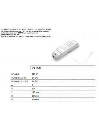 Centralina aggiuntiva 216w monocolore dimmer onde radio touch per strisce led