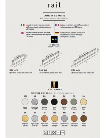 Rail media Applique LED 22watt 1760 lumen 3000k 4000k vari colori Rail media Applique LED 22watt 1760 lumen 3000k 4000k vari colori