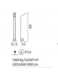 Agos pt big 3000k palo paletto led 6.5watt  IP54 esterno illuminazione giardino antracite 80cm 2
