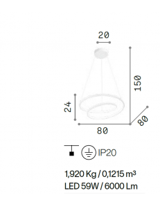 Oz big lampadario anello bianco Ø80 led 59 watt luce calda 2