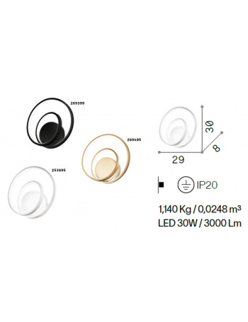 Oz applique anello bianco moderna led 30 watt 3000 lumen