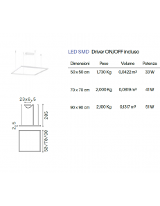 Oracle slim medio lampadario quadrato bianco 70cm led 41 watt 3000k 2