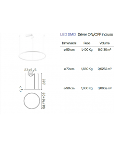 Oracle slim small lampadario anello nero 50cm led 30 watt 3000k