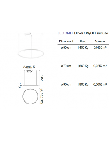 Oracle slim small lampadario anello nero 50cm led 30 watt 3000k