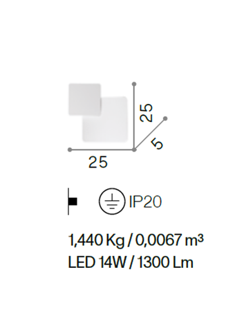 Pouche applique quadrata bianco moderna led 14 watt 1300 lumen