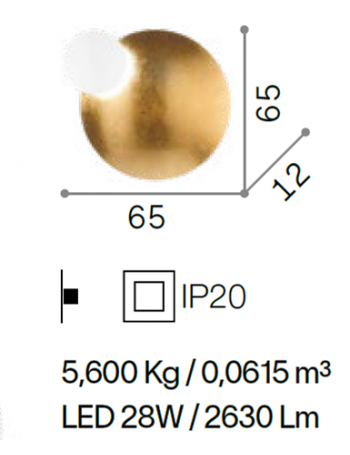 Eclissi applique big led 28watt foglia oro rotonda moderna