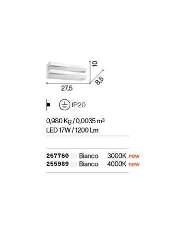 Virtus applique led 17watt bianca stilizzata luce calda