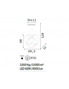 Frame lampadario led 82 watt anelli bianchi regolabili design 2