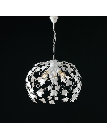 Edera lampadario in ferro laccato bianco con decorazione shabby e strass in cristallo 3 luci 