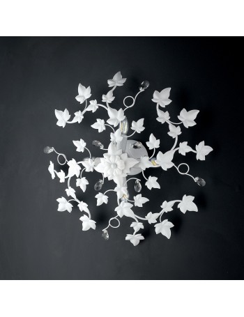 Edera plafoniera in ferro laccato bianco con decorazione shabby e strass in cristallo 4 luci 