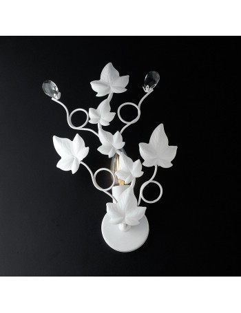 Edera applique in ferro laccato bianco con decorazione shabby e strass in cristallo 1 luce 
