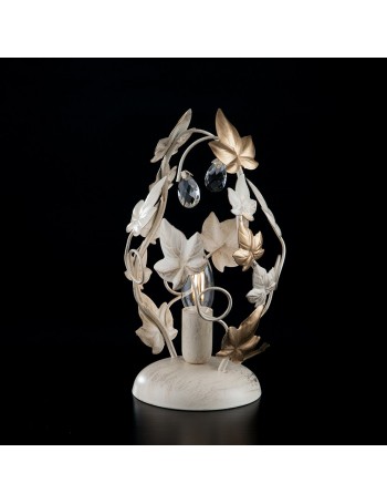 Edera lumetto in ferro laccato avorio con decorazione oro chiaro e strass in cristallo 1 luce 