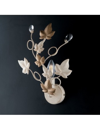 Edera applique in ferro laccato avorio con decorazione oro chiaro e strass in cristallo 1 luce 