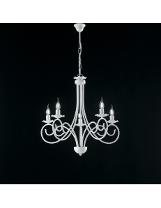 Alma lampadario in ferro laccato bianco con decorazione shabby 5 luci