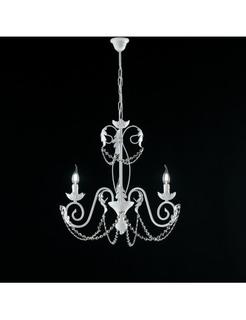 Damasco lampadario in ferro laccato bianco con decorazione shabby e strass in cristallo 3 luci 