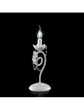 Damasco lumetto in ferro laccato bianco con decorazione shabby e strass in cristallo 1 luce 