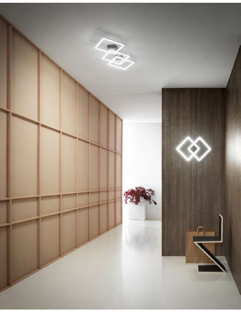 Afrodite piccola plafoniera led 28w doppio quadrato dimmerabile bianco oro titanio Gea luce