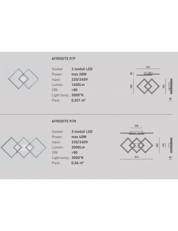 Afrodite piccola plafoniera led 28w doppio quadrato dimmerabile bianco oro titanio Gea luce