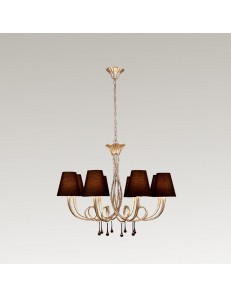 Paola lampadario soggiorno argento con paralumi neri sinuoso