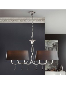 Paola lampadario bilanciere argento con paralumi ovali neri sinuoso