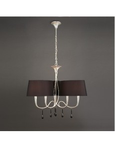 Paola lampadario salone argento 3 braccia paralumi ovali neri sinuoso