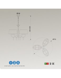 Paola lampadario salone argento 3 braccia paralumi ovali neri sinuoso 2