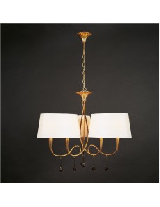 Paola lampadario salone oro 3 braccia paralumi ovali crema 