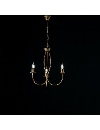 Botte lampadario in ferro battuto marrone con decorazione oro 3 bracci