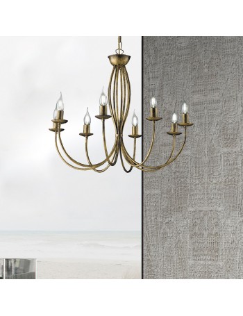 Botte lampadario in ferro soggiorno marrone con decorazione oro 8 luci 