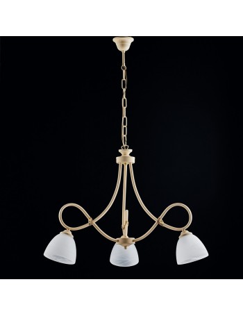 Dallas lampadario in ferro classico avorio con decorazione decapè e vetri alabastro bianchi 3 luci