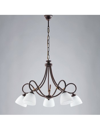 Dallas lampadario in ferro laccato nero con decorazione ruggine e vetri alabastro 
