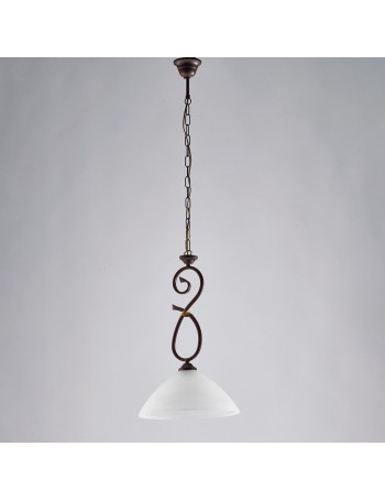 Dallas lampadario in ferro laccato nero con decorazione ruggine e vetro alabastro biancho 1 luce