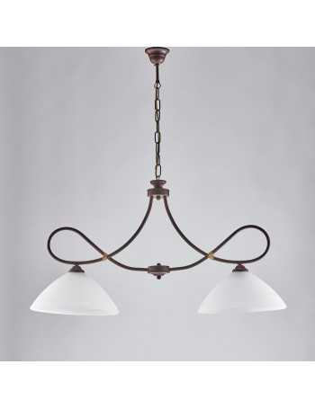Dallas lampadario cucina in metallo laccato nero con decorazione ruggine e vetri alabastro bianchi 2 luci